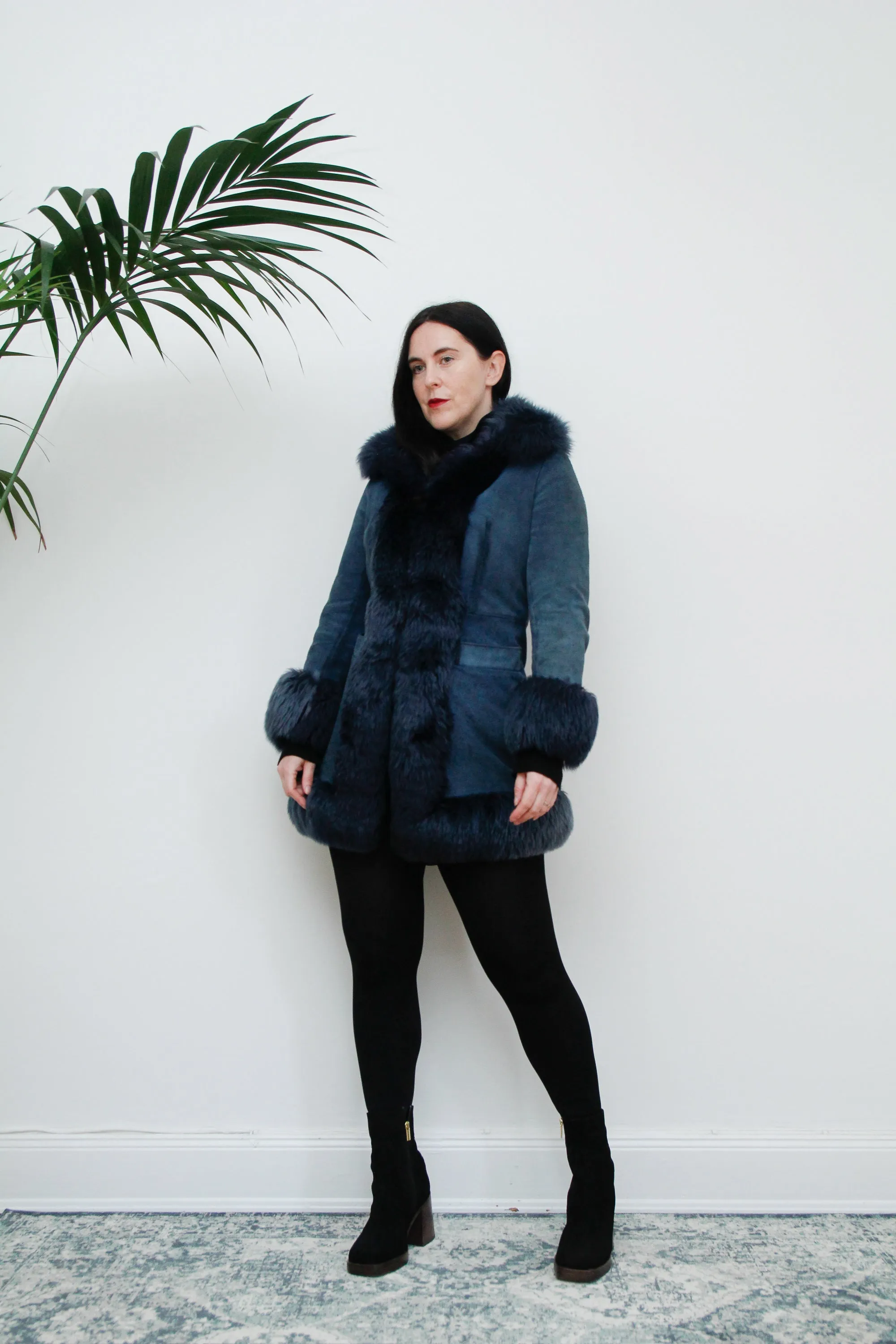Vintage Rare Blue 1970's Afghan Sheepskin Maxi Coat