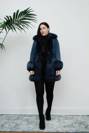 Vintage Rare Blue 1970's Afghan Sheepskin Maxi Coat