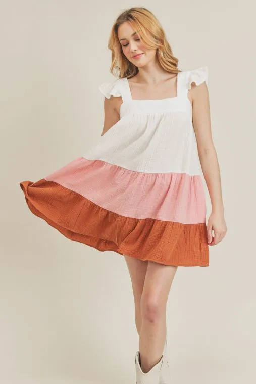 White Pink Chestnut Ruffle Babydoll Dress
