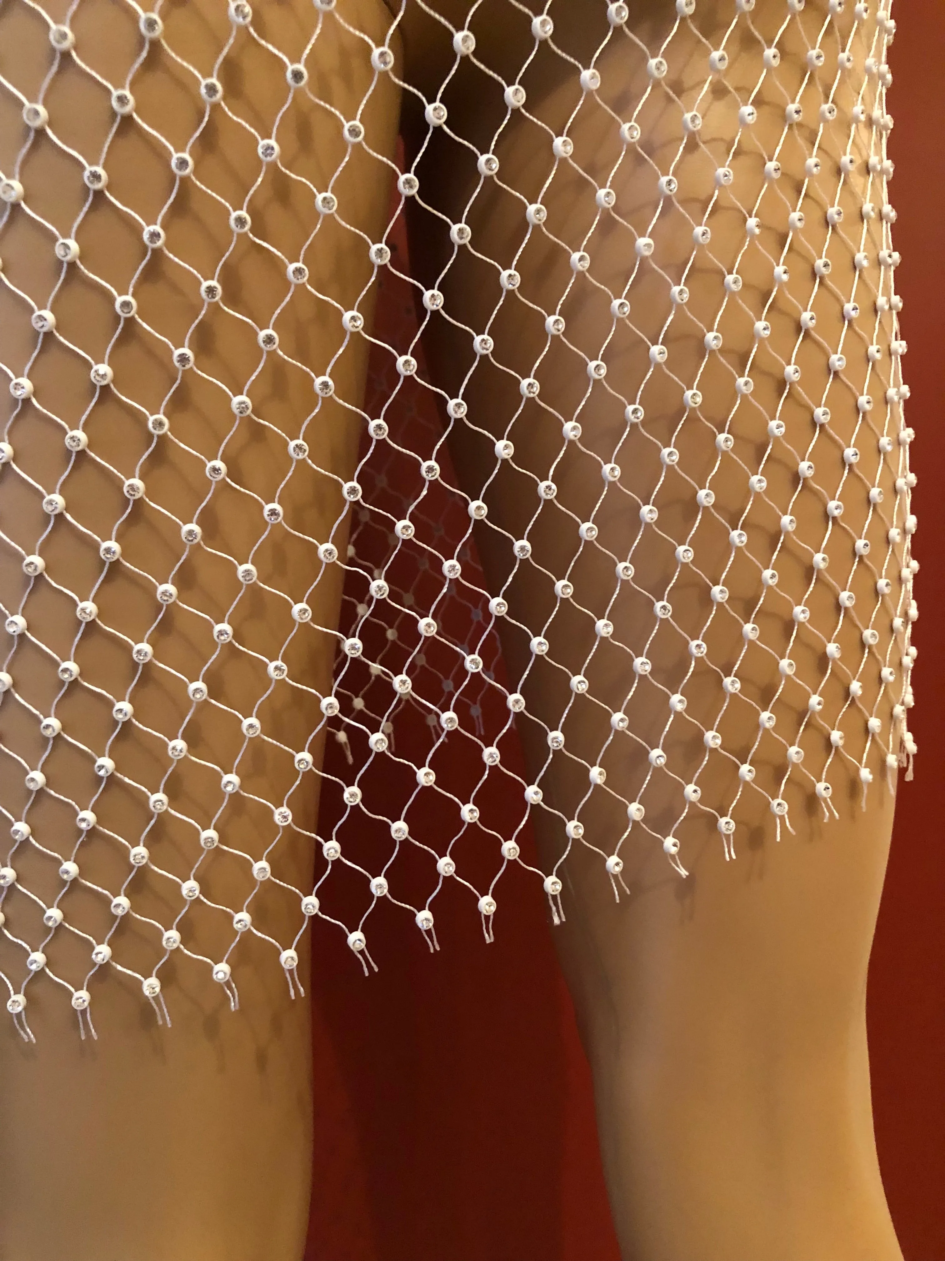 White Rhinestone Mesh Dress