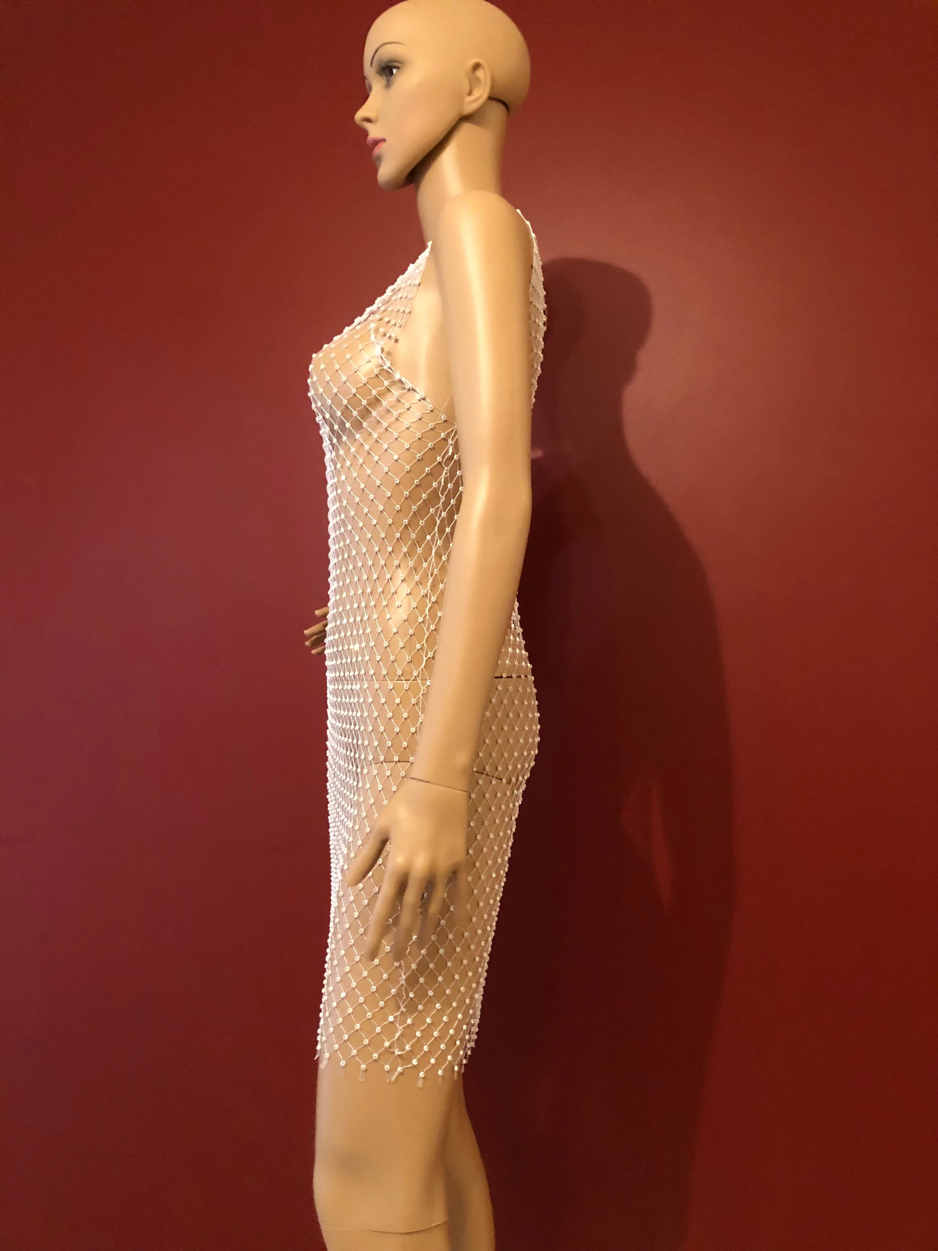 White Rhinestone Mesh Dress