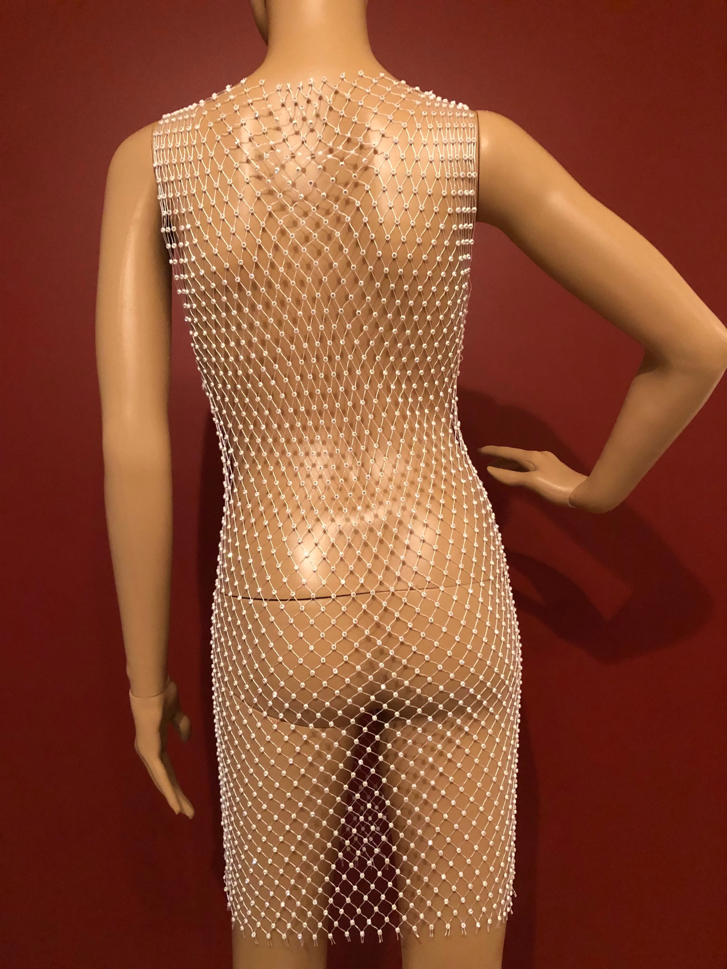 White Rhinestone Mesh Dress