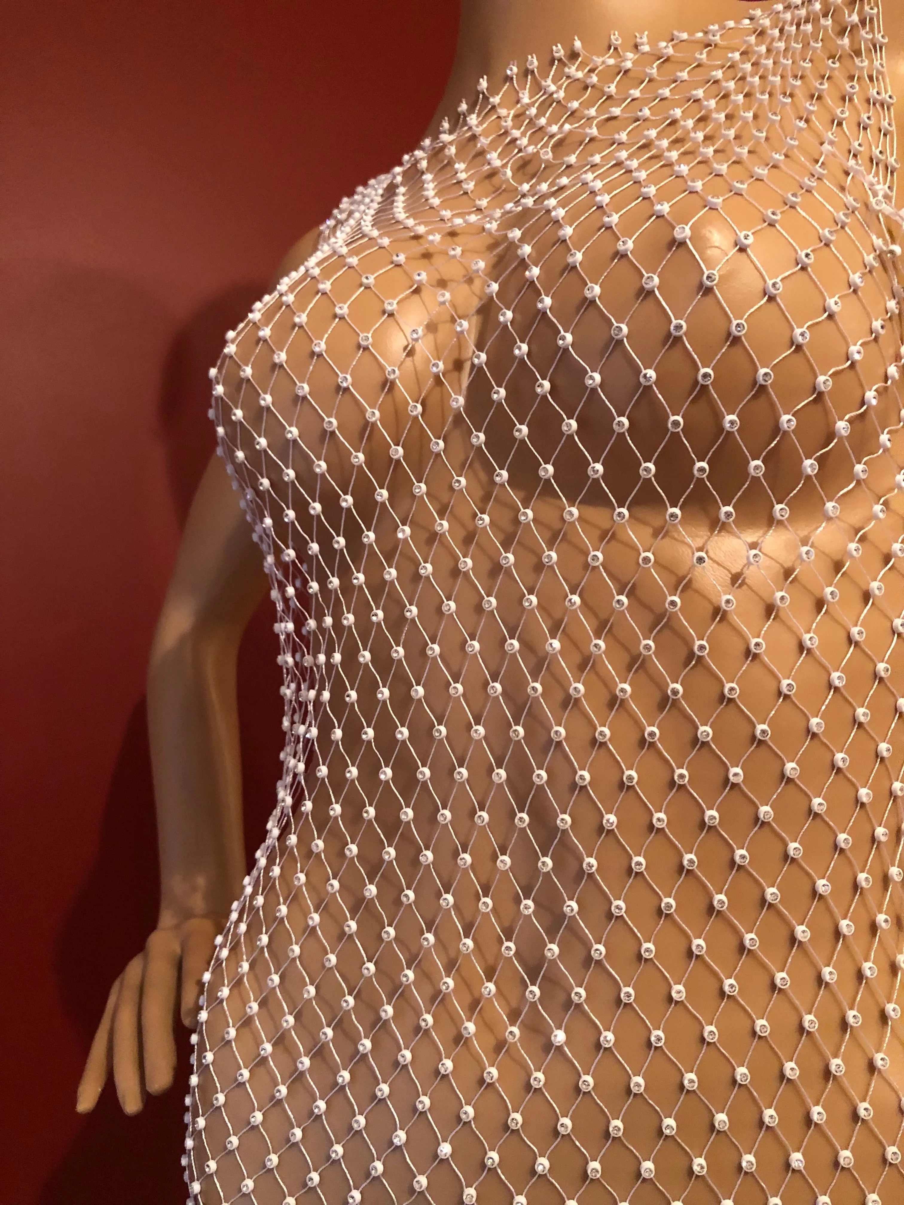 White Rhinestone Mesh Dress