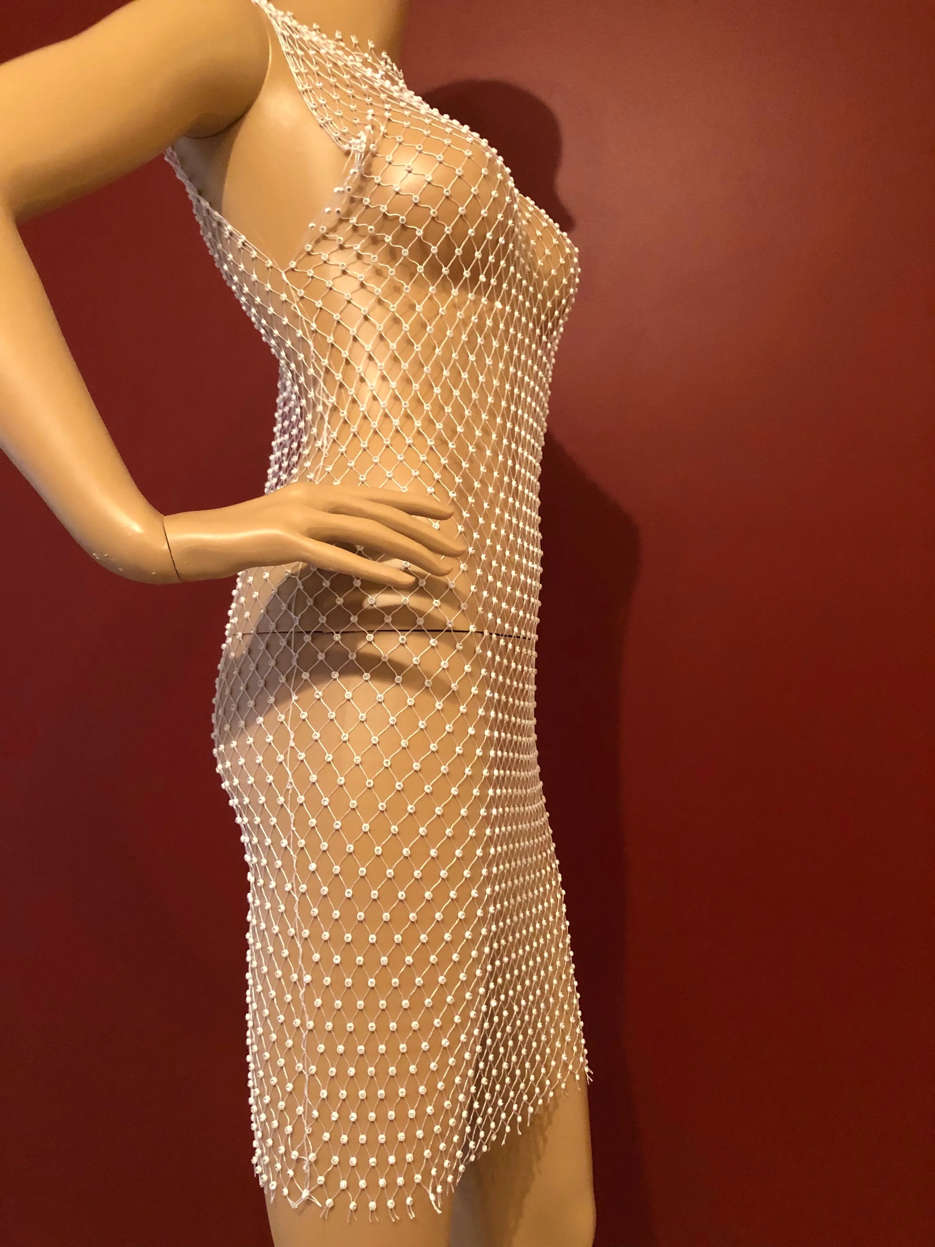 White Rhinestone Mesh Dress