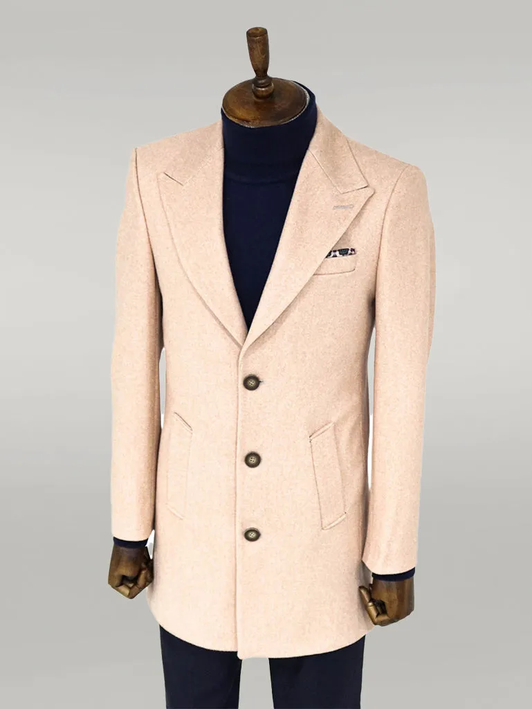 Wide Lapel Wool Light Pink Men Coat - Wessi