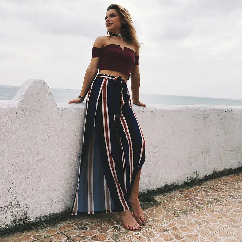 Wide leg striped bottoms