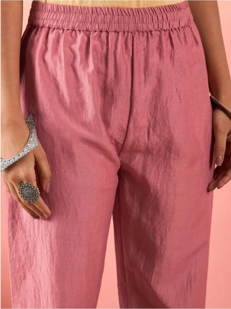 Women Floral Yoke Design Empire Thread Work Kurta with Trousers