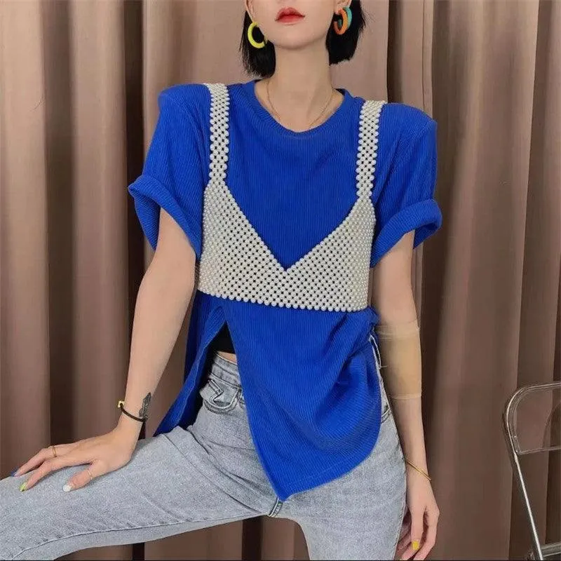 Women Pearl Wrap Chest Women's Vest Sling Outer Wear