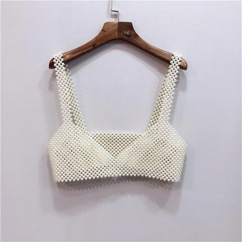 Women Pearl Wrap Chest Women's Vest Sling Outer Wear