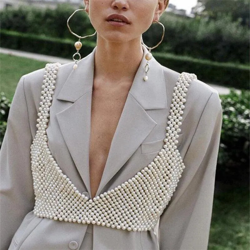 Women Pearl Wrap Chest Women's Vest Sling Outer Wear