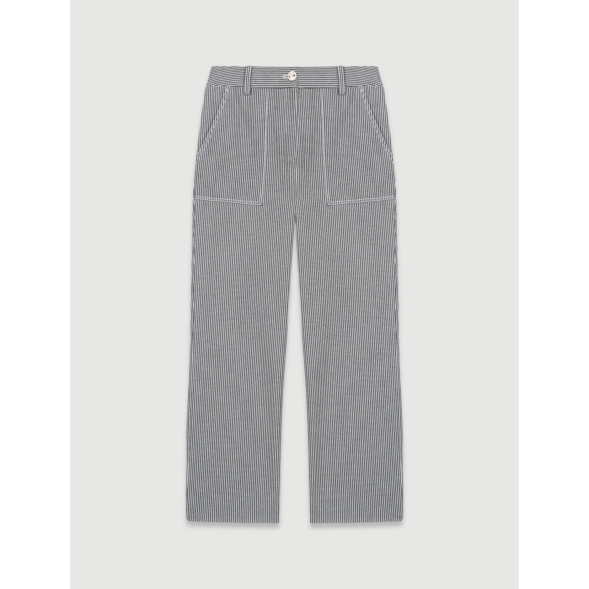 Women Topstitched Oshkosh Stripe Trousers - Navy / Ecru