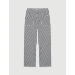 Women Topstitched Oshkosh Stripe Trousers - Navy / Ecru