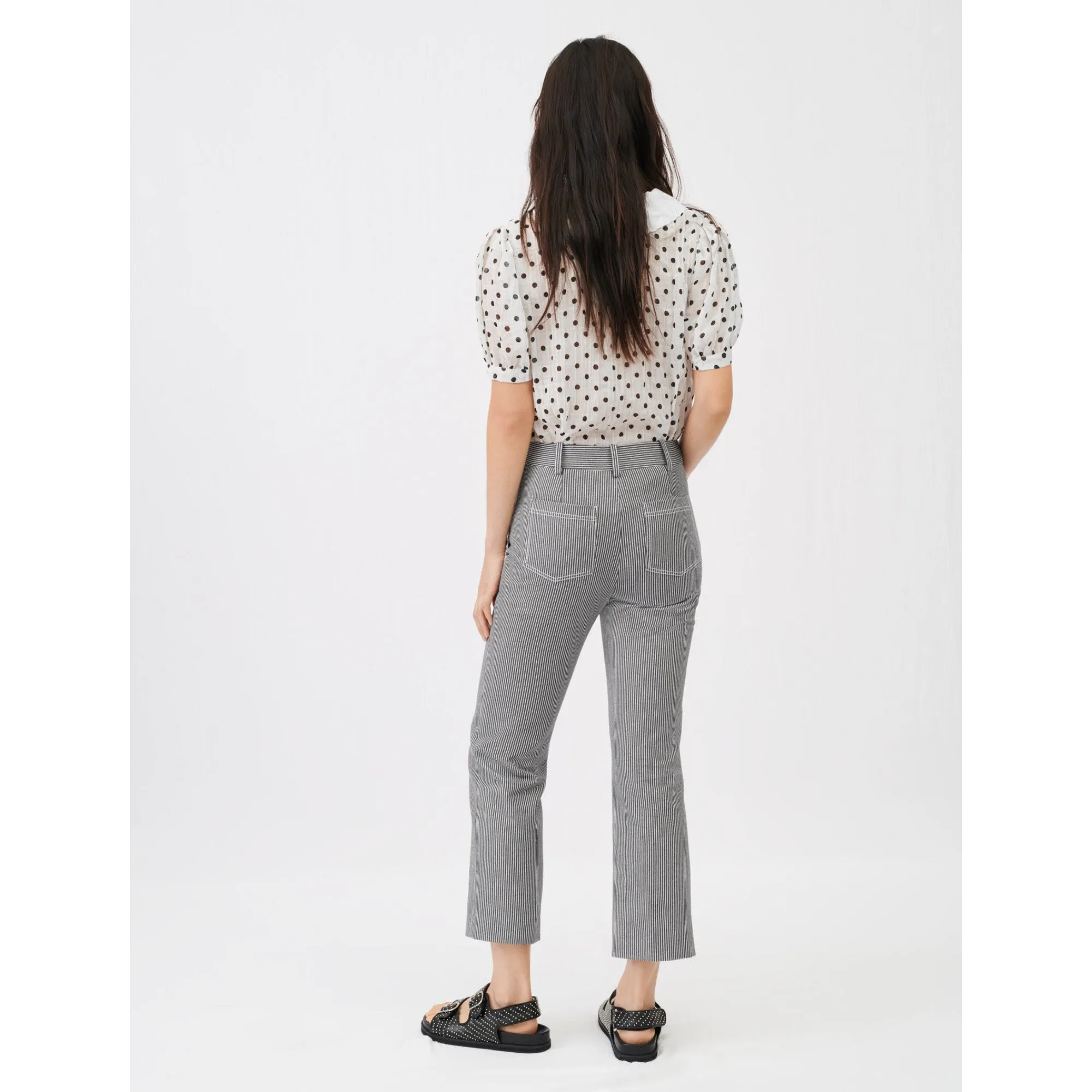 Women Topstitched Oshkosh Stripe Trousers - Navy / Ecru