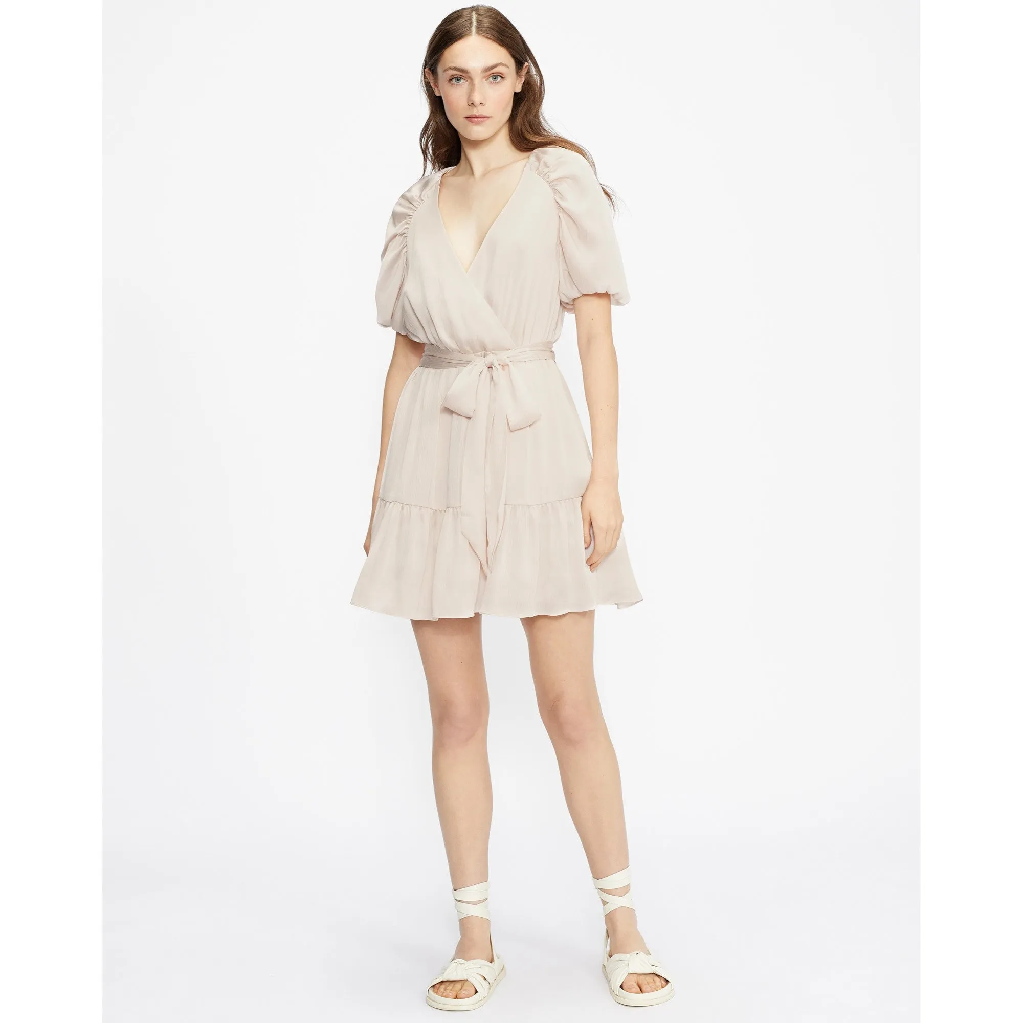 Women Wmd-Loueese-Puff Sleeve Faux Wrap Dress - Lt-Pink
