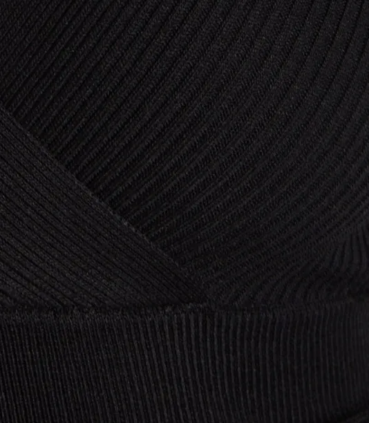 Women's Midi Dress with Long Sleeves and Cut Out Front in Black - Stylish Ribbed Knit by Liquorish
