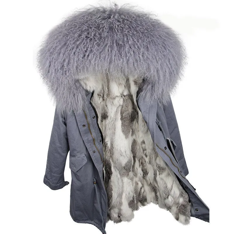 Women's Winter Casual Long Hooded Parka With Sheep Fur