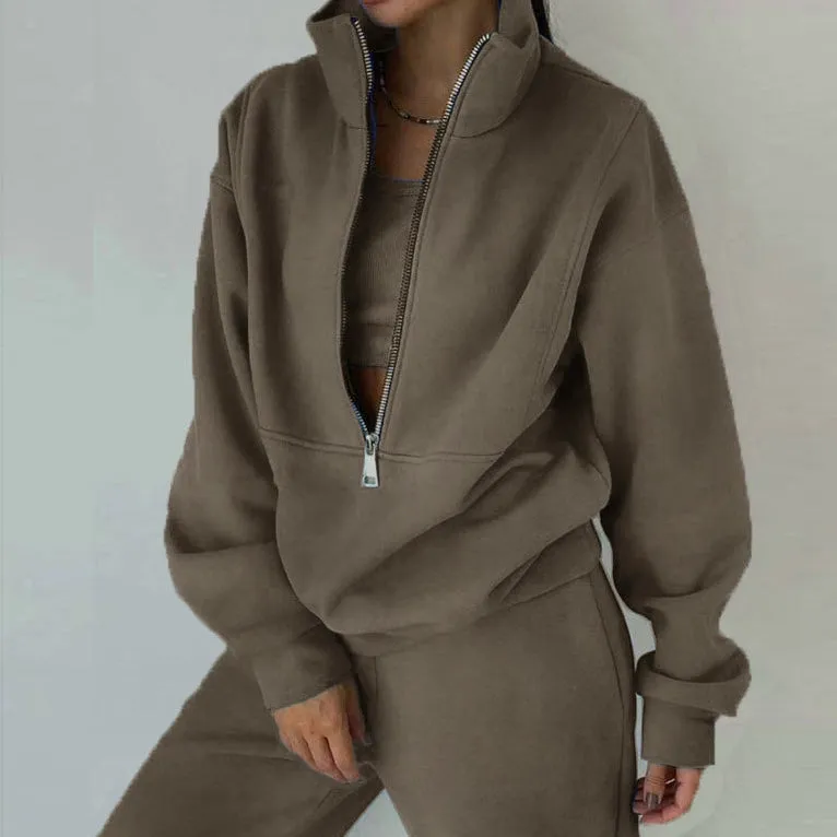 Zipper Casual Sports Sweatshirt Pants Two-Piece Set