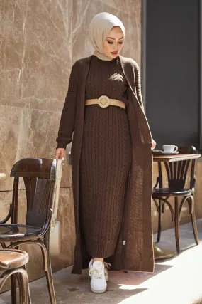 ZRF Women Knit Brown Cardigan Dress Suit - Tustin